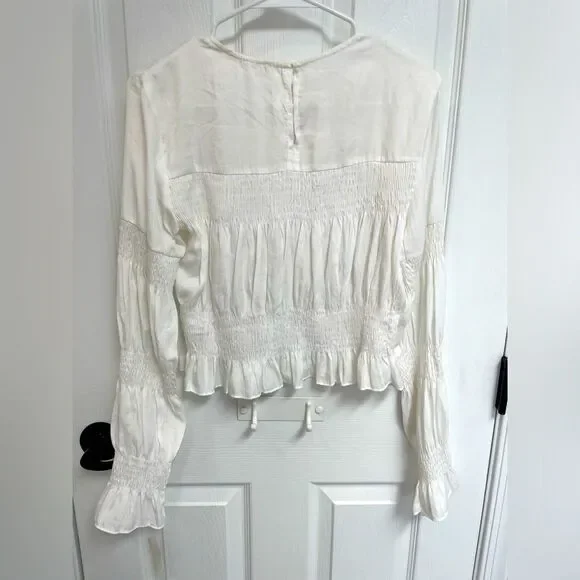 Impeccable Pig White Cropped Long Sleeve Elastic Waist Crew Neck Women’s Size M - Picture 2 of 7